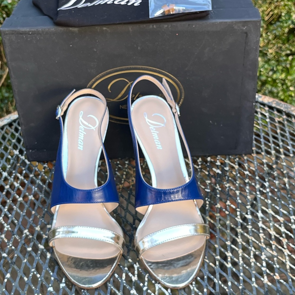 Delman Navy and Silver Slingback Sandals